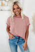 Retro Vibe Contrast Trim Corded Knit Short Sleeve Top